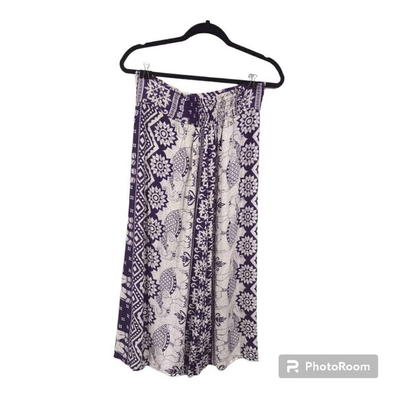 Purple Elephant Wrap Around cropped pant Size Medium Bohemian - Picture 3 of 8